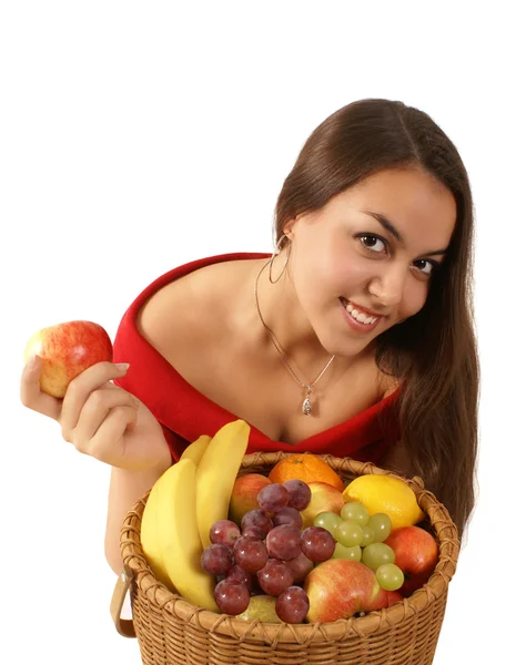Κορίτσι με καλάθι με φρούτα — Φωτογραφία Αρχείου