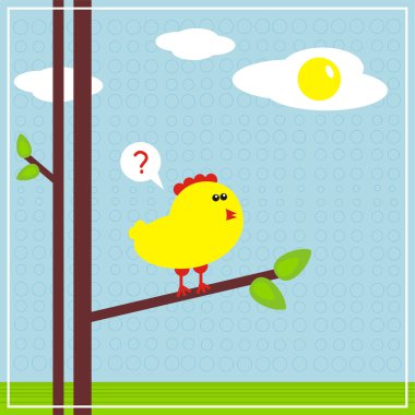 Chicken and fried eggs in the sky. clipart