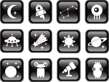 Space icons set on black. clipart