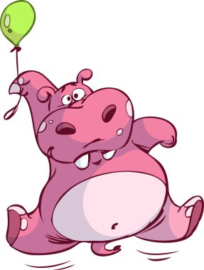 Cute pink hippo on small balloon clipart