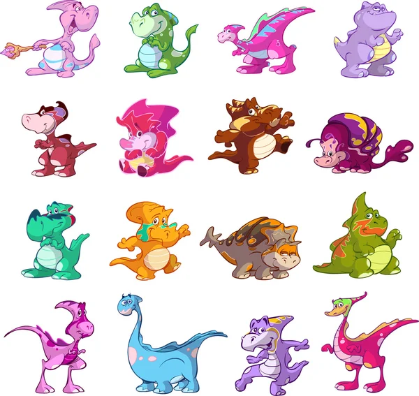 Collection of cute dinosaurs — Stock Vector