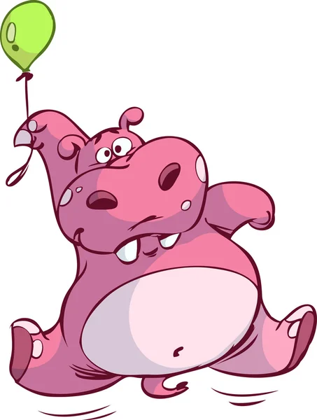 Niedliches rosa Nilpferd auf kleinem Ballon — Stockvektor