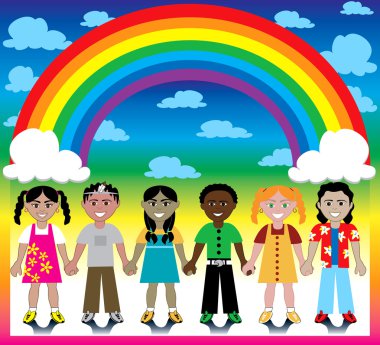 Rainbow Background with Kids clipart