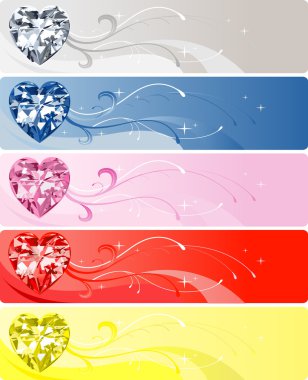 5 Diamond Heart Banners clipart