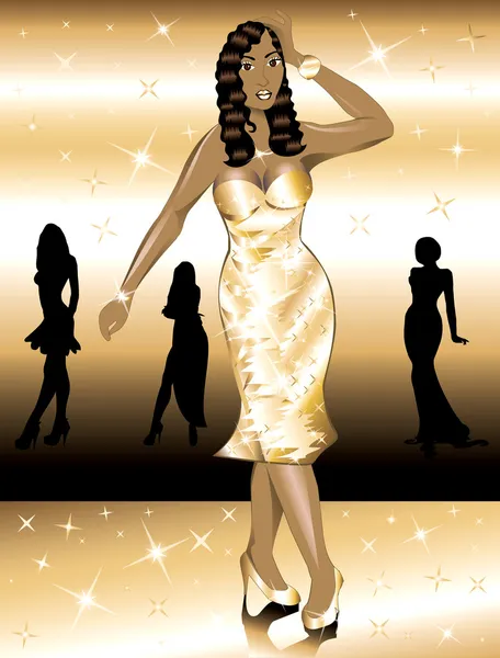 Formellt gyllene klänning kvinna — Stock vektor