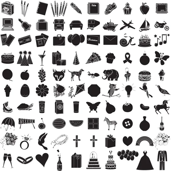 stock vector Vector Illustration of 100 Icon Objects with outlines. Everything from holi