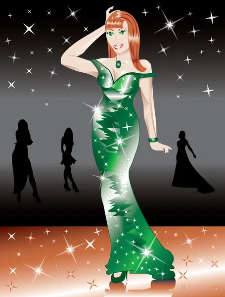正式的绿色礼服的女人 — 图库矢量图片