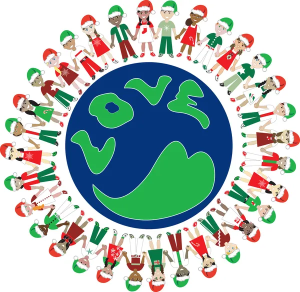32 bambini amano il mondo di Natale — Vettoriale Stock