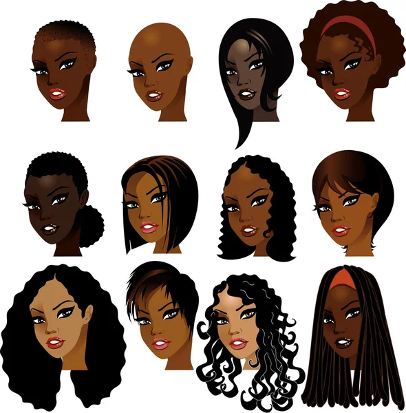 Fekete női arcok — Stock Vector