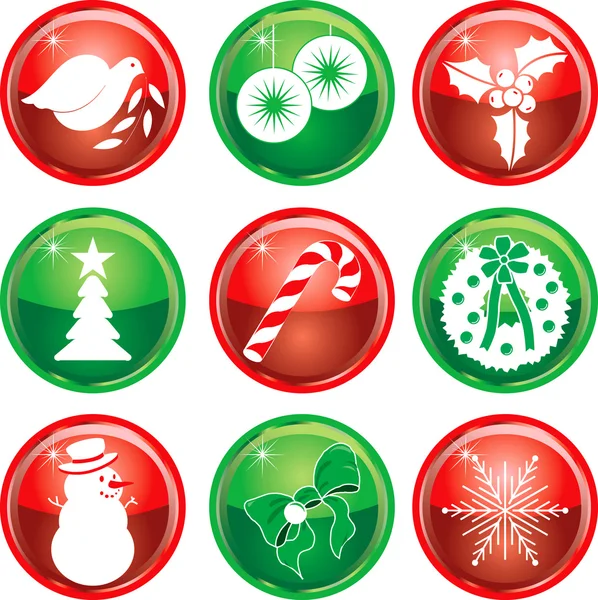 Devět vánoční ikony tlačítek 1 — Stockový vektor