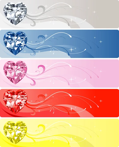 5 Banners de corazón de diamante — Archivo Imágenes Vectoriales