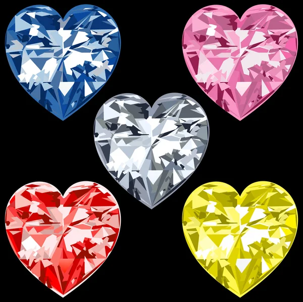 5 diamond hjärtan — Stock vektor