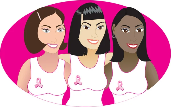 Pink Cancer Ribbon Women 2 — Stock Vector