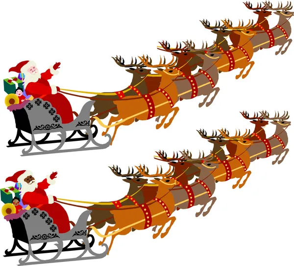 Père Noël avec traîneau et renne — Image vectorielle
