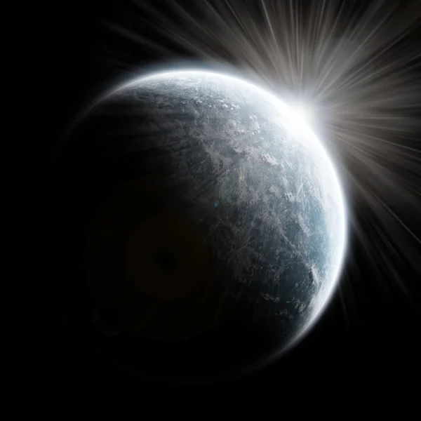 Zonsopgang boven een planeet in de ruimte — Stockfoto