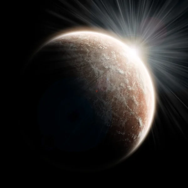 Soluppgång över en planet i rymden — Stockfoto
