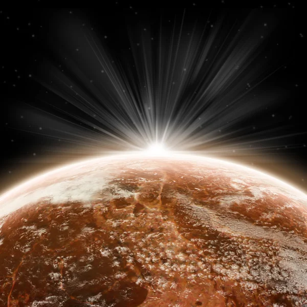 Răsărit de soare peste o planetă în spațiu — Fotografie, imagine de stoc