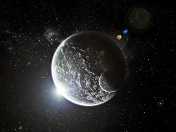 Eclipse op aarde / planetscape illustraties — Stockfoto
