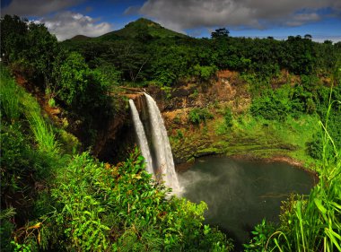 The Wailua falls tundering down into a quiet poo clipart