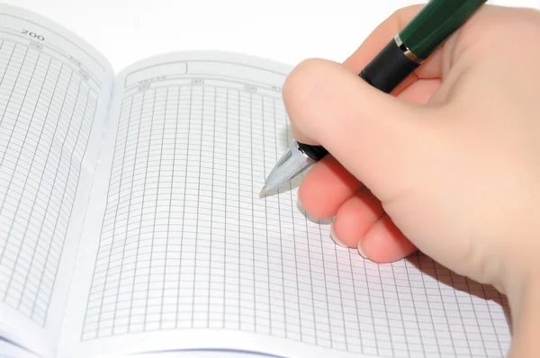 Pen and notebook, hand — Stock Photo, Image