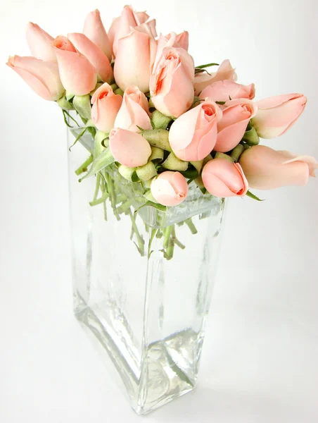 Little pink roses bouquet on vase — Stock Photo, Image
