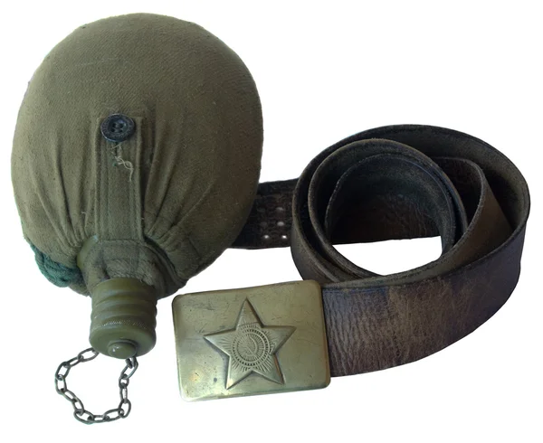 Armee-Gürtel und Wasserflasche Stockfoto