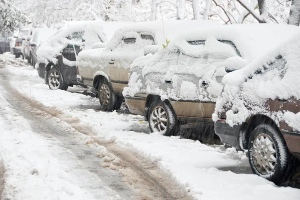 stock image Winter. Cars under snow