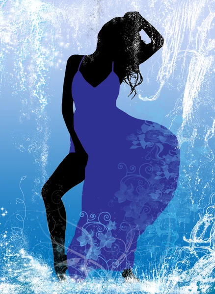 Mavi elbiseli kadın.