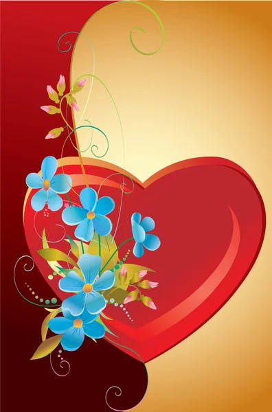 Carte avec coeur et fleurs — Image vectorielle