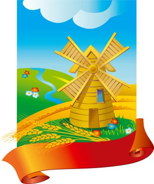 Landscape with mill and ear clipart
