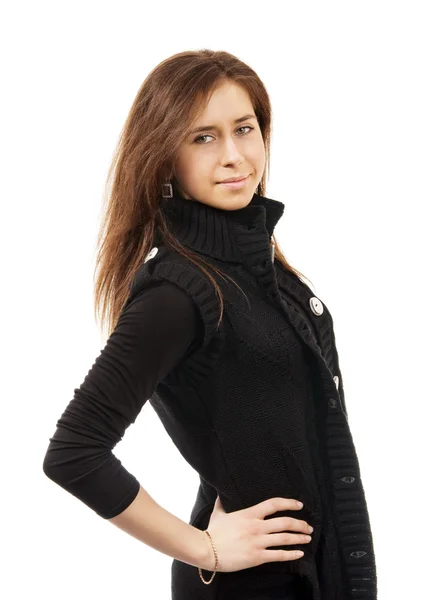 Retrato de uma jovem mulher sexy em suéteres em fundo isolado Fotografia De Stock