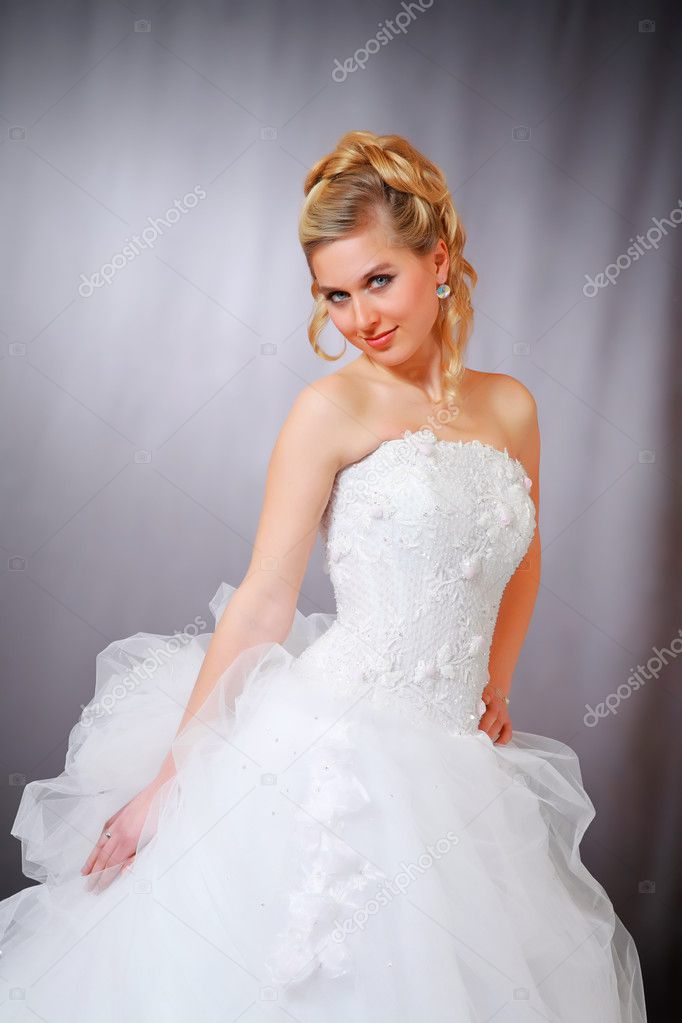 Woman in wedding gown.