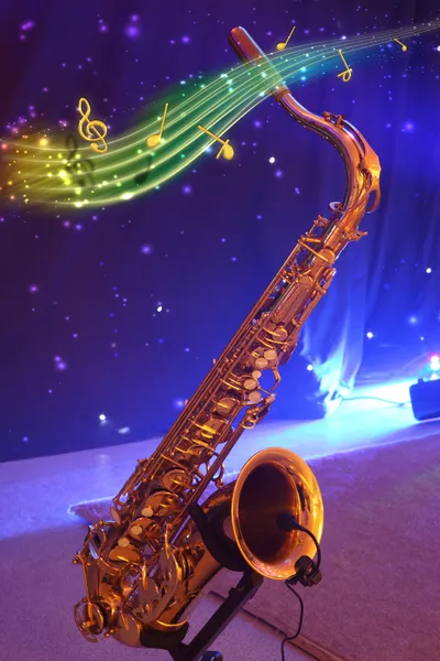 stock image Saxophone with note signs.