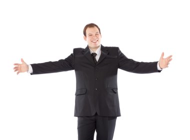 Bussiness man arms outstretched clipart