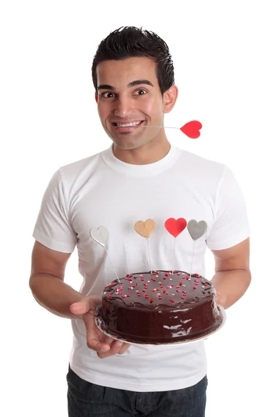 Αγίου Βαλεντίνου - αρσενικό καρδιά σοκολάτας κέικ — Φωτογραφία Αρχείου
