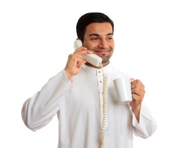 Tradition ethnic businessman talk phone clipart