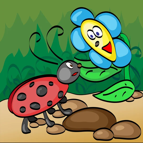 Lieveheersbeestje met bloem — Stockvector