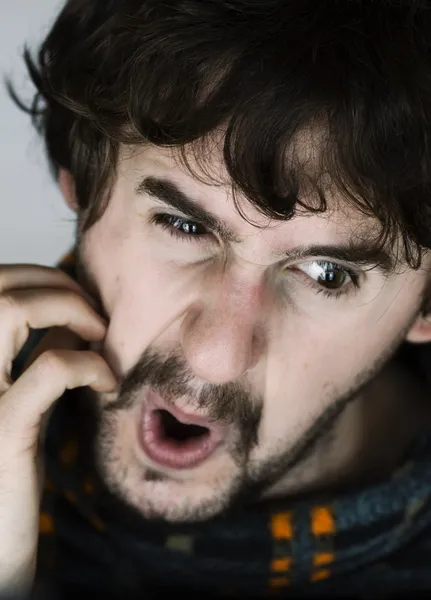 stock image Close up portrait of nervous young man