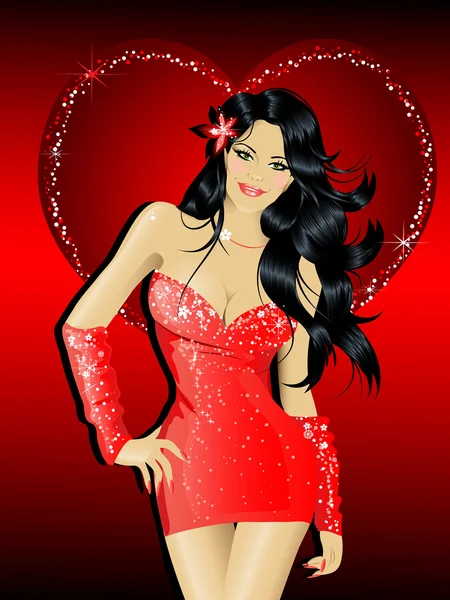 Sexy Frau im roten Kleid — Stockvektor