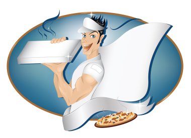 Pizza delivery boy with copy space clipart