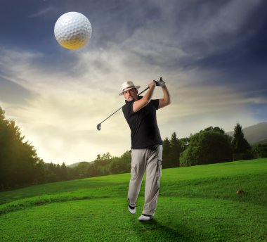 Man playing golf clipart