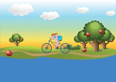 Girl on the bicycle clipart