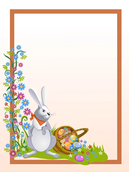 Wielkanoc królik z kosz pełen jaj — Wektor stockowy