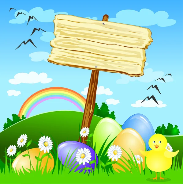 Elementos de Pascua - Signo de madera — Vector de stock