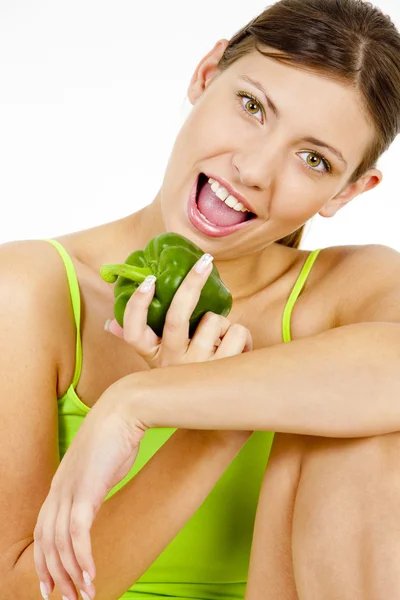 Portrait of woman with a pepper — Stock Photo, Image