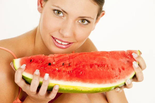 Vrouw met watermeloen — Stockfoto