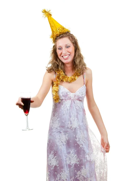 Menina bêbada com um copo de vinho — Fotografia de Stock