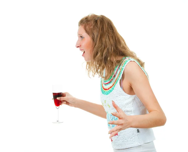 Drunk woman quarrel with someone — Stock Photo, Image