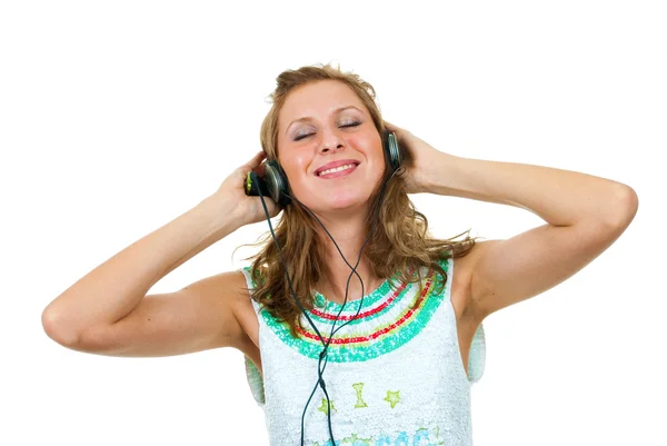 Lány élvezi a zenét hallgatni — Stock Fotó