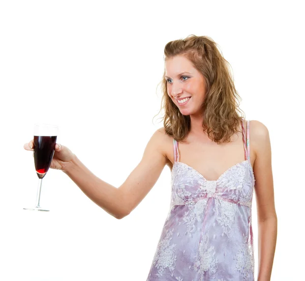Vrouw met een glas wijn — Stockfoto